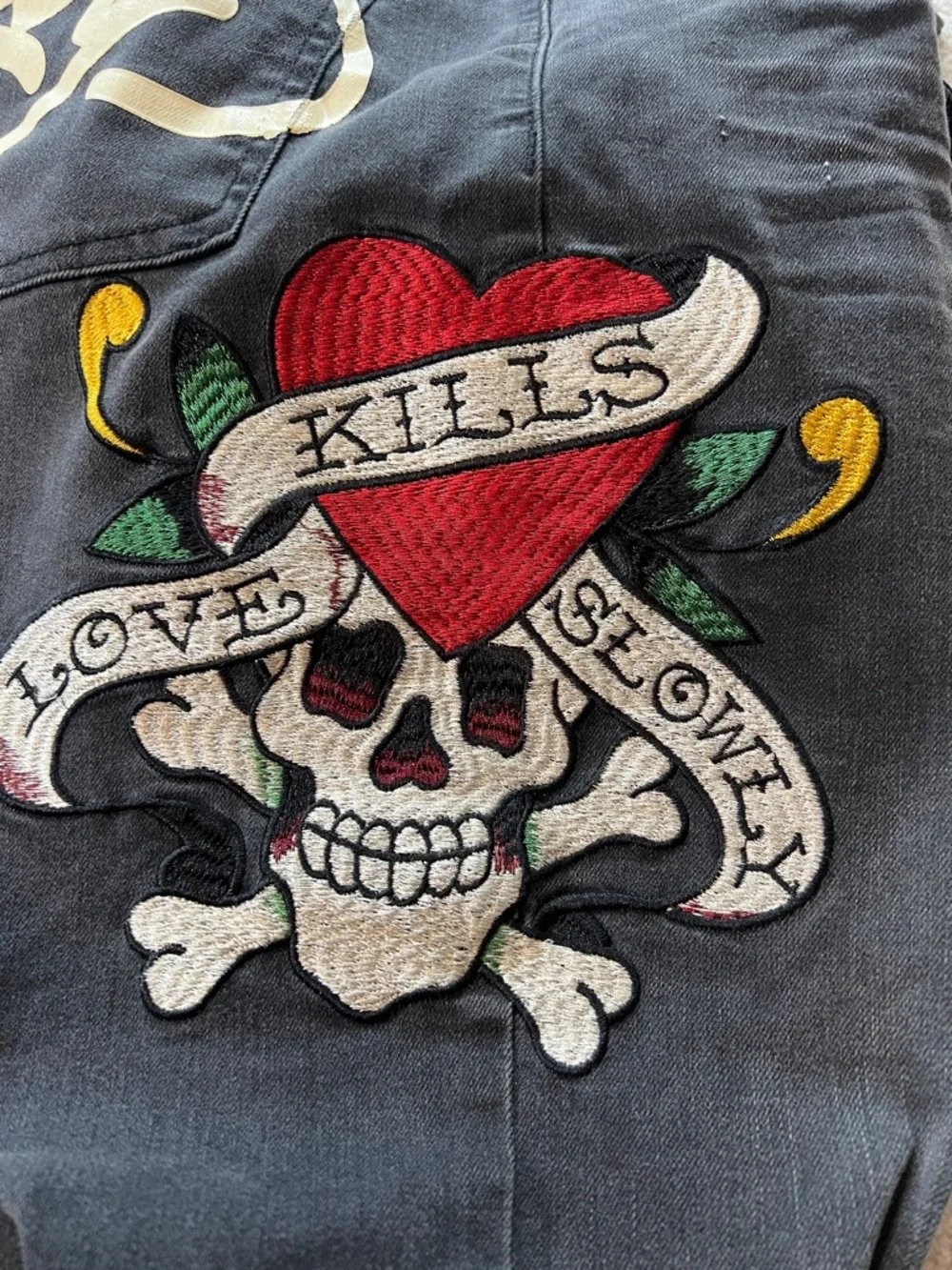 Ed Hardy‎ Black Denim Jeans Love Kills Slowly Skull Tattoo Graphic Size 30